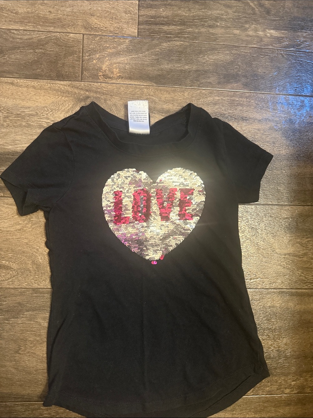 Modern Lux Black Short-Sleeve Tee with Reversible Sequin Heart 'LOVE'